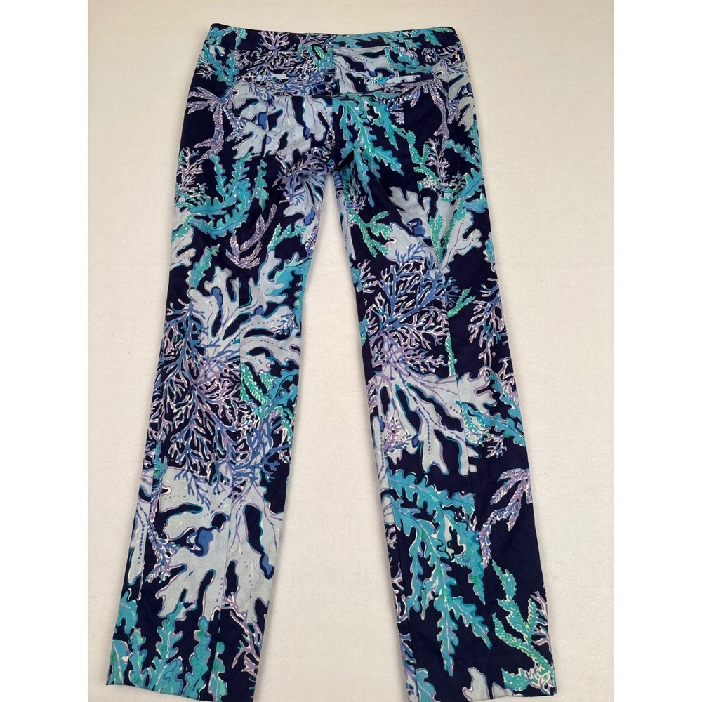 Lilly Pulitzer Kelly Ankle Pants Blue Purple Coral Reef Print Womens 8 Slim Leg - Picture 8 of 9